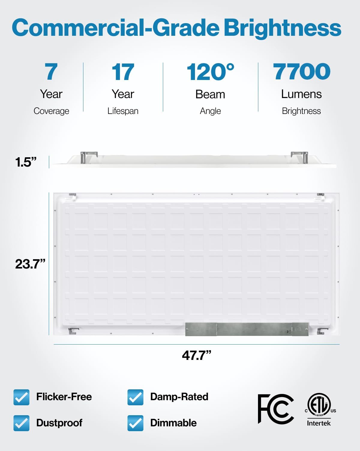 Sunc 4 Pac 2x LE Fla Pane Ligh Dro Ceilin Offic Fixture 770 LM Selectabl Features 40W/50W/60W 4000K/5000K/6000K Dimmabl (0-10V) Dustproo ETL.