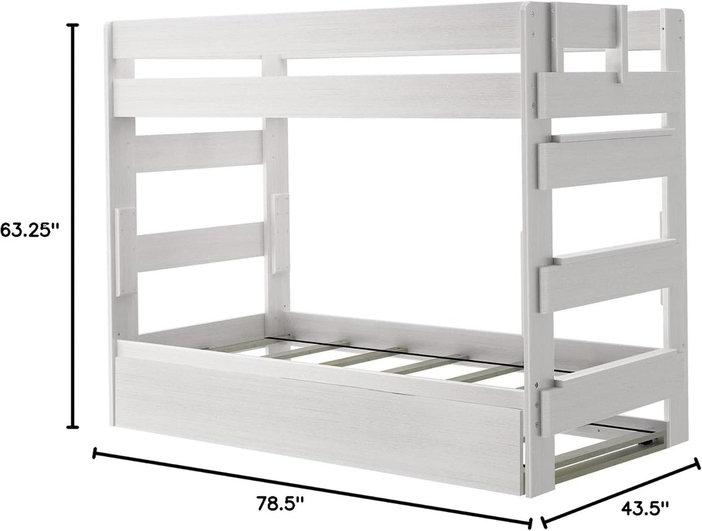 Max & Lily Modern Farmhouse Twin/Twin Bunk Bed with Trundle, Driftwood