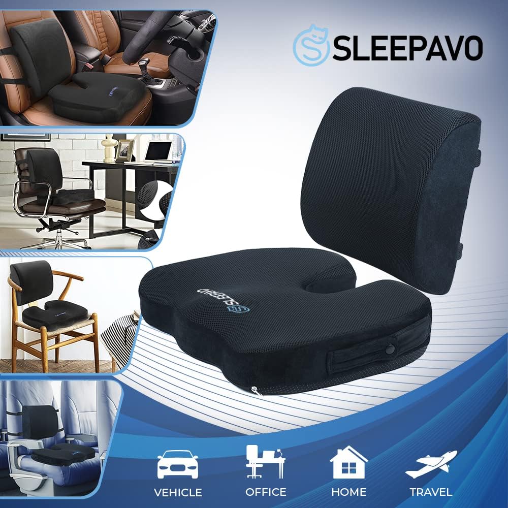 Sleepav Memor Foa Sea Cushio fo Offic Chair-Orthopedi Bac an But Pillo fo Sciatic Tailbon Coccy Hi Pai Relie fo Sitting Gaming Desk Car Airplane-Padde Lumba Suppor Pillow