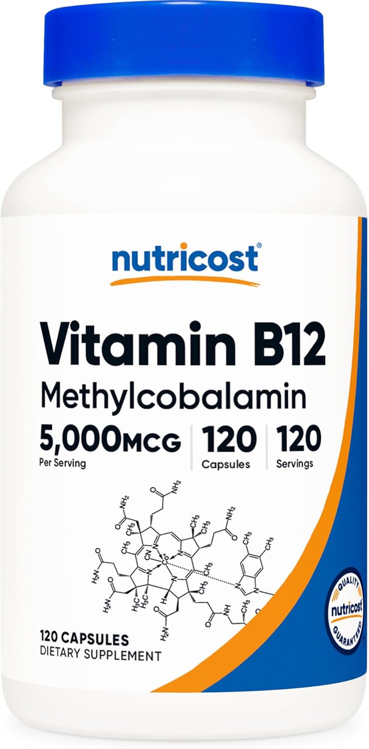 Nutricost Vitamin B12 (Methylcobalamin) 5000mcg, 240 Capsules - Vegetarian Caps, Non-GMO, Gluten Free B12 Supplement