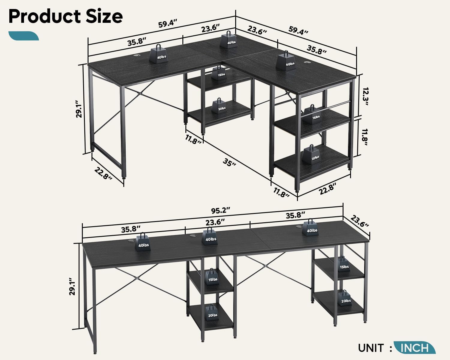 Bestier L Shaped Desk with Shelves 95.2 Inch Reversible Corner Computer Desk or 2 Person Long Table for Home Office Large Gaming Writing Storage Workstation P2 Board with 3 Cable Holes, Black