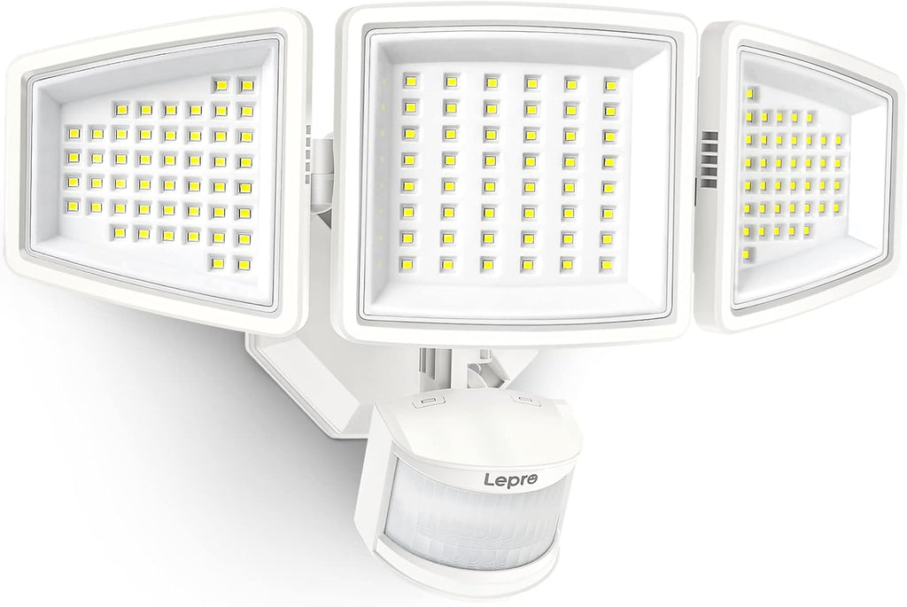 Lepro LED Security Lights, Outdoor Motion Sensor Light, Flood Lights with 3 Adjustable Heads, 270¡ã Wide Lighting Angle, 27W 3200LM Super Bright, IP65 Waterproof for Yard Porch Garage, White