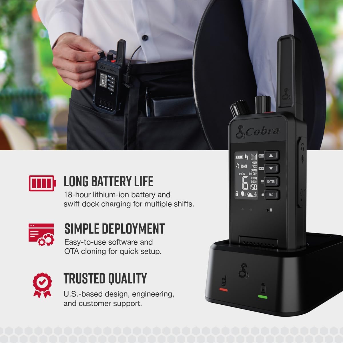 Cobra Performa 450 Business Radios (6-Pack with Dock) - 6-Channel UHF/LMR Professional Two Way Radios, Waterproof Walkie Talkies, Shockproof, IP67 & MIL-SPEC Rated, 18hr Battery, LCD Screen