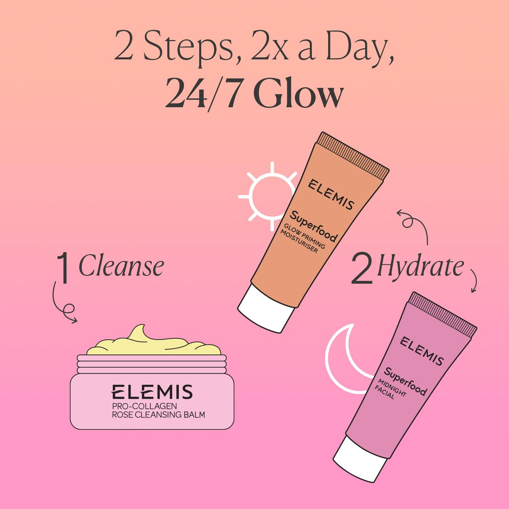 ELEMI Wa t Glo Exclusiv Skincar Kit($7 Value Trave Se wit Travel-Siz Ros Cleansin Balm Glo Primin Moisturize Midnigh Facial Nouris Illuminat Ski al day