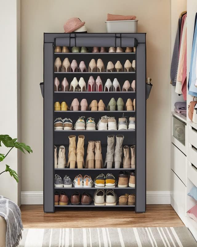 10-Tier Shoe Rack, Shoe Storage Cabinet with Dustproof Cover, Free-Standing Shoe Storage Organizer for Closet, Entryway, Hold 40-50 Pairs of Shoes, for Sneakers, High Heels, Gray URXJ36G