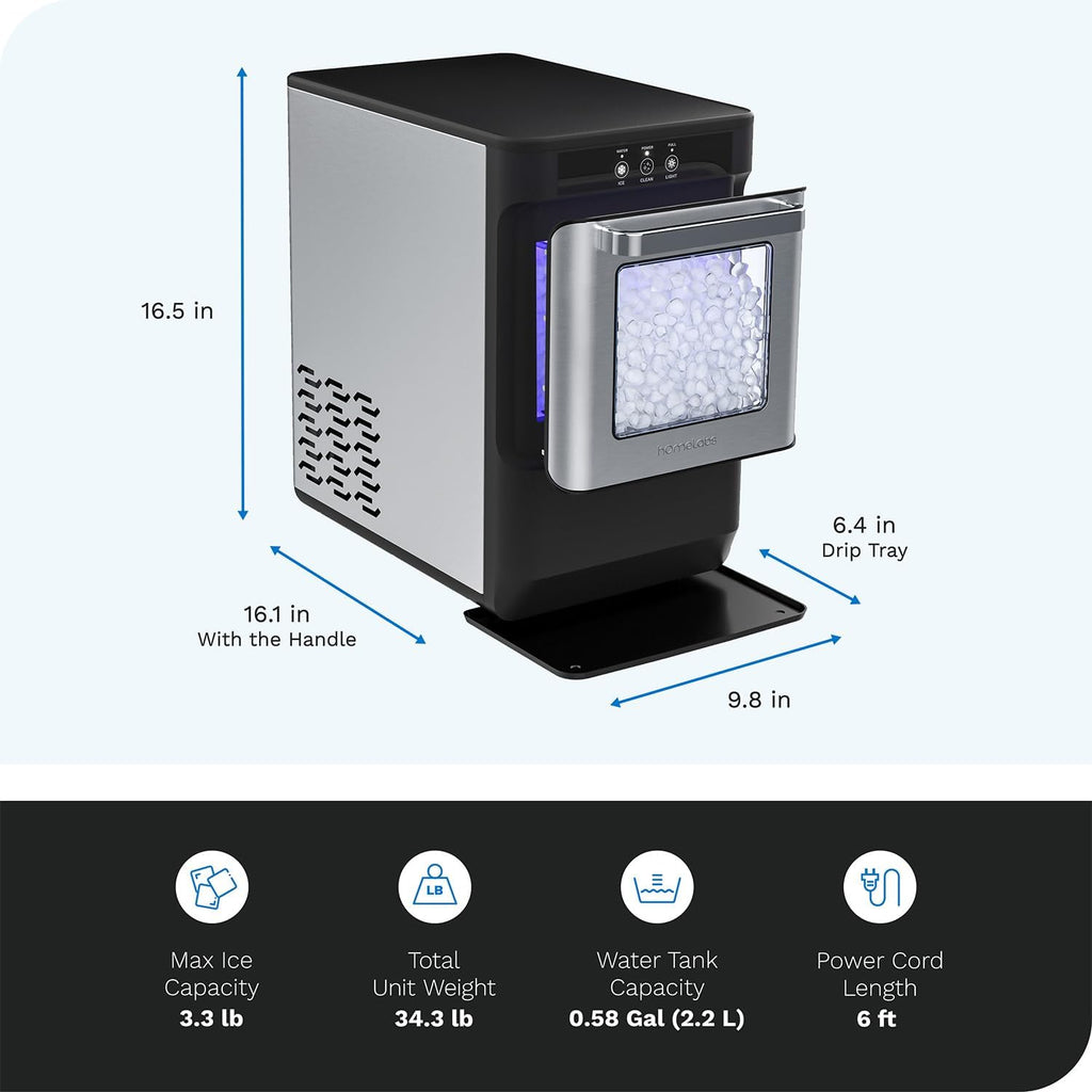 hOmeLab Counterto Nugge Ic Make Stainles Stee wit Touc Scree Portabl an Compac Chewabl Nugge Ic Machin Produce U t 44l o Ic Pe Day