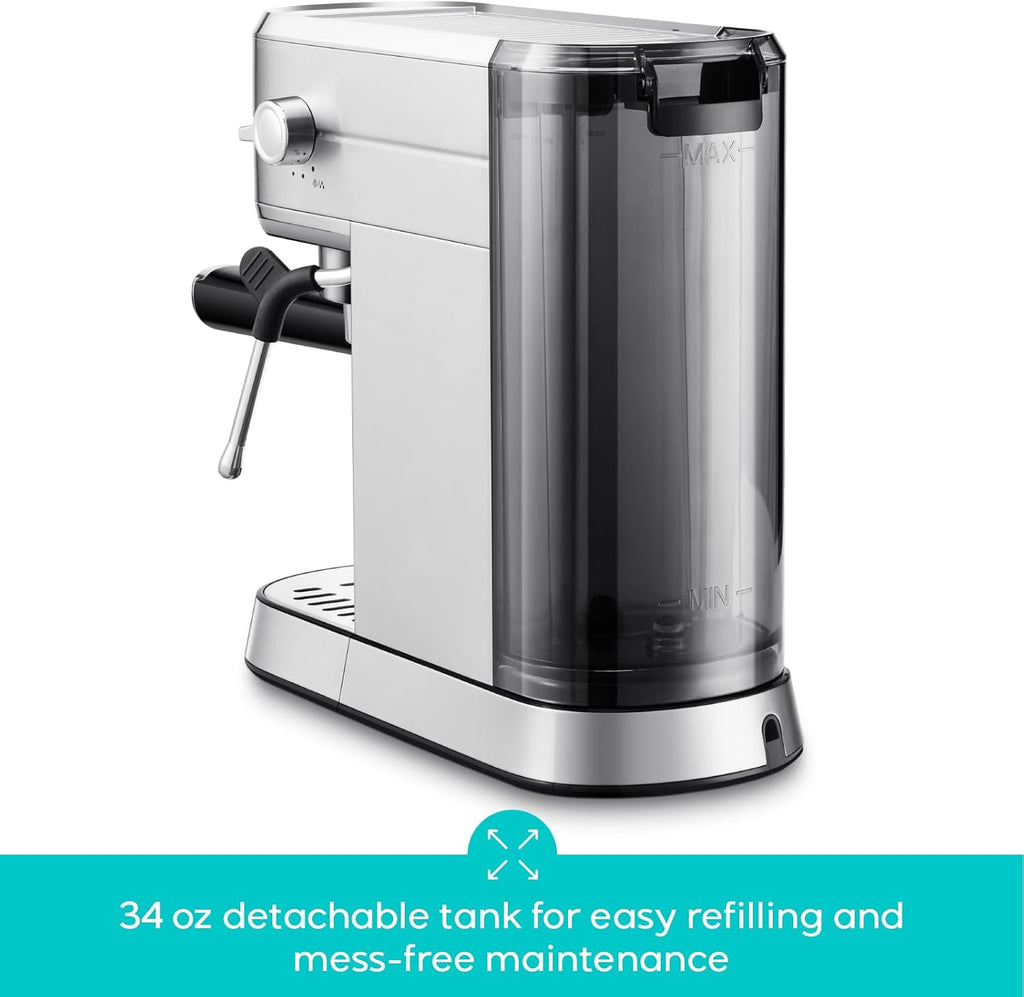 CM5418 Espresso Machine 20 Bar, Compact Espresso Maker with Steam Milk Frother, Stainless Steel Coffee Machine with 34oz Removable Water Tank for Cappuccino, Gift for Women or Men, Silver