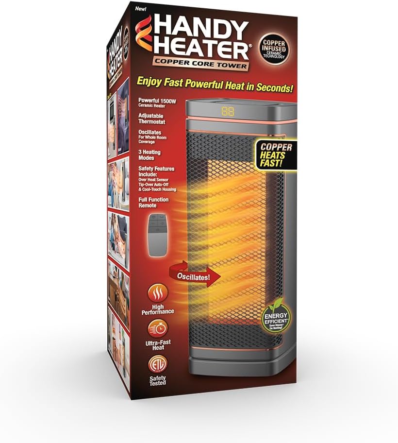 Hand Heate Coppe Cor Towe Spac Heate (150 W) Oscillating Cerami Technology Adjustabl Thermostat Quie Operation Remot Control Portabl Heate fo Indoo Use