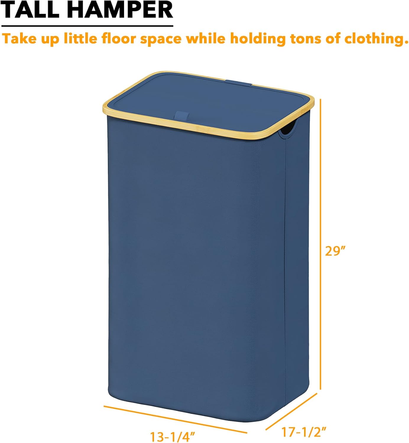 SpaceAid Laundry Hamper with Lid, 110L Large Tall Clothes Basket Bin with Bamboo Handles, Collapsible Laundry Hamper for Bedroom, Bathroom, Dorm, Laundry Room - Blue