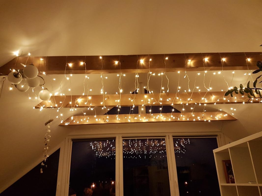 Lighting EVER 306 LED Curtain Lights with 18 Hang Down String Lights, 10¡Á10 ft Plug in Hanging Fairy Lights for Bedroom Wall Window, Twinkle Backdrop Lights for Wedding Patio Gazebo (NOT Connectable)