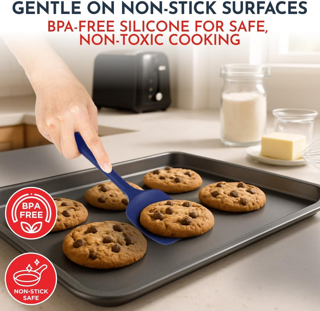 4-Piece Blue Baking Spatula Set - Holiday Baking Essentials, Rubber Spatulas Silicone Heat Resistant, BPA-Free - Spatula Set for Nonstick Cookware - Silicone Baking Utensils