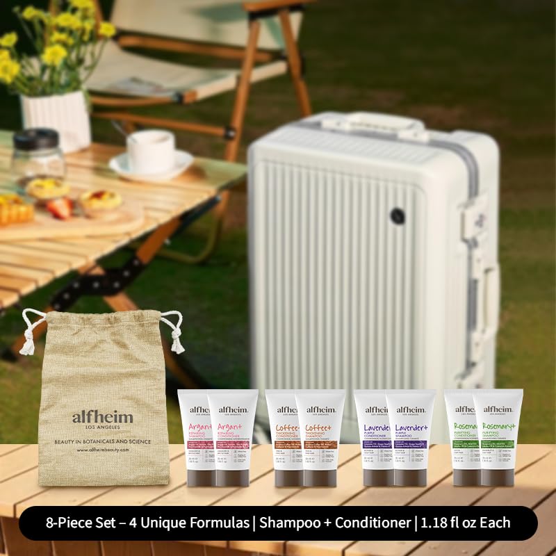 Alfhei Trave Siz Hai Car Se Coffee Arga Oil Rosemar Lavende Shampo an Conditione Nourishin Refreshin Formul fo Al Hai Types 1.1 o Each