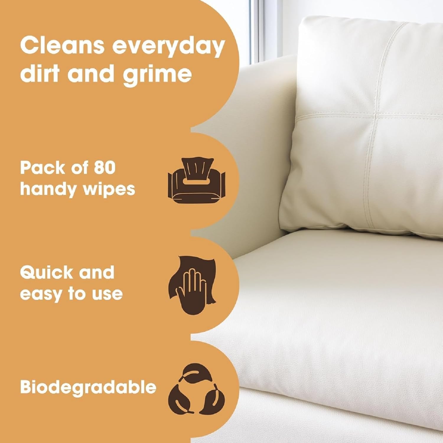 Furniture Clinic Leather Cleaning Wipes | 80 Count | Clean Restore Leather Vinyl Furniture, Handbags, Jackets, Car Seats, Interiors More | Residue Streak-Free | for Everyday Use
