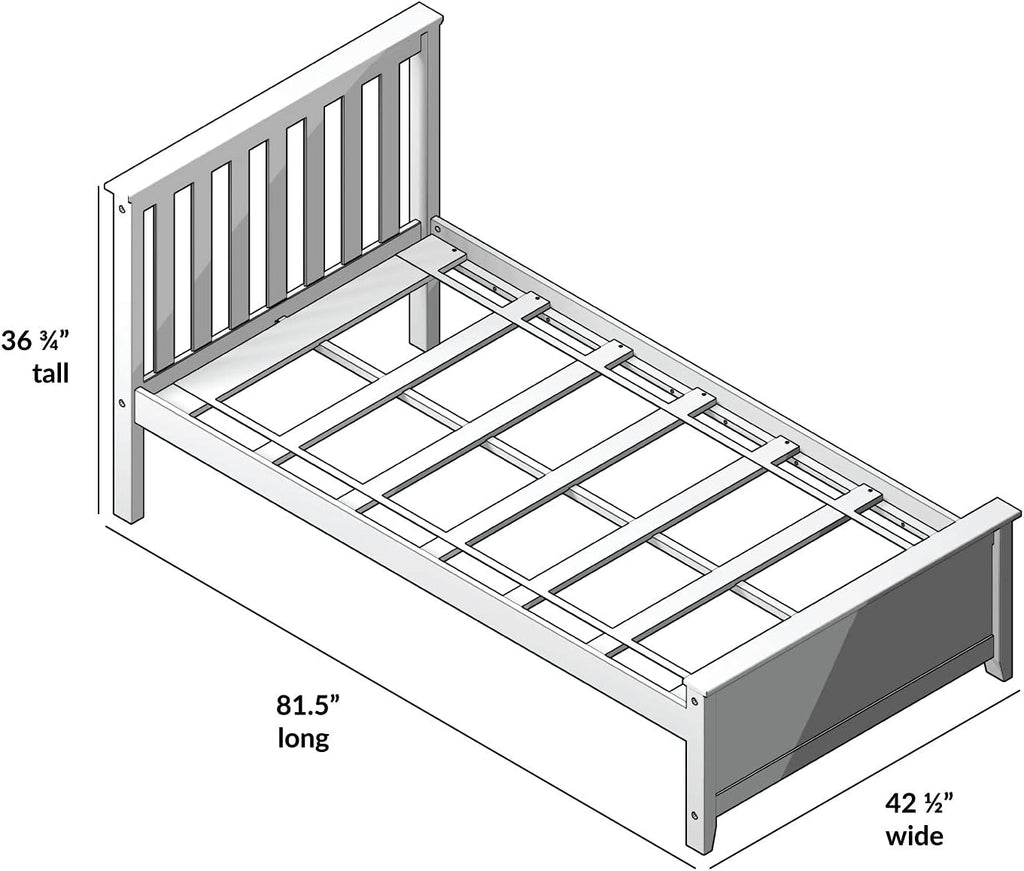 Max & Lily Twin Bed, Bed Frame with Headboard For Kids with 1 Guard Rail, Slatted, White