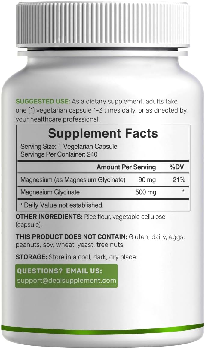 Magnesiu Glycinat 500mg 24 Veggi Capsule 100 Chelate fo Eas Absorptio Highl Purifie Essentia Trac Minera Supplemen Non-GMO Vega Friendly