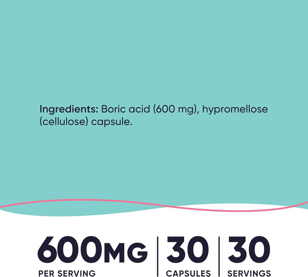 Nutricost Boric Acid 600mg, 30 Capsules - Vaginal Suppository - Non-GMO - for Women
