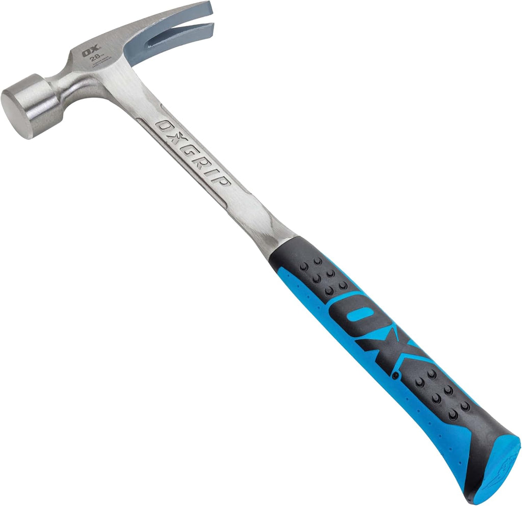 Ox Tools P082322 22 oz. Framing Hammer, Smooth Face, Long Shock Reduction Handle, Straight Rip Claw, Non-Slip Grip