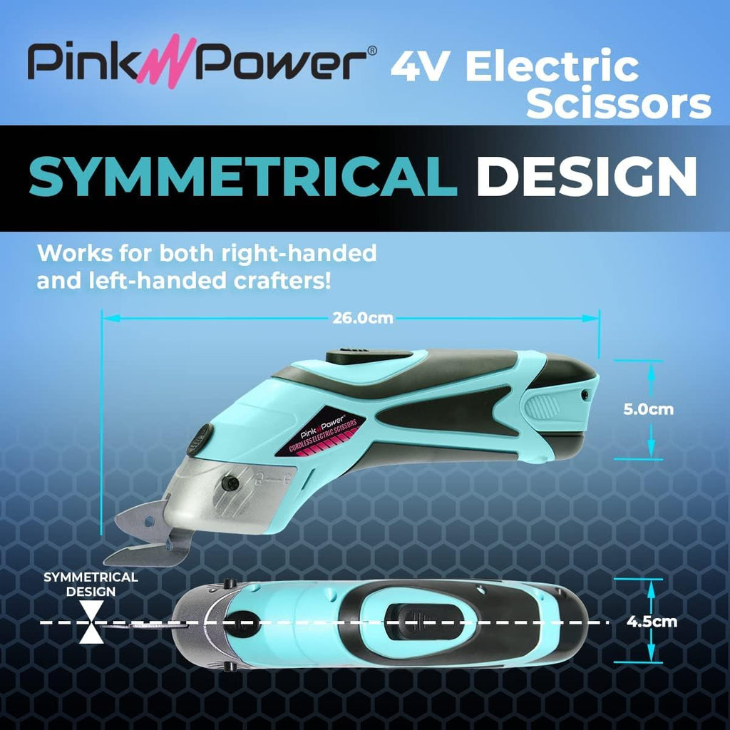 Pink Power Electric Fabric Scissors Box Cutter for Crafts, Sewing, Cardboard, Carpet, Scrapbooking - Heavy Duty Professional Shears Cutting Tool - Aqua Splash Automatic Cordless Electric Scissors