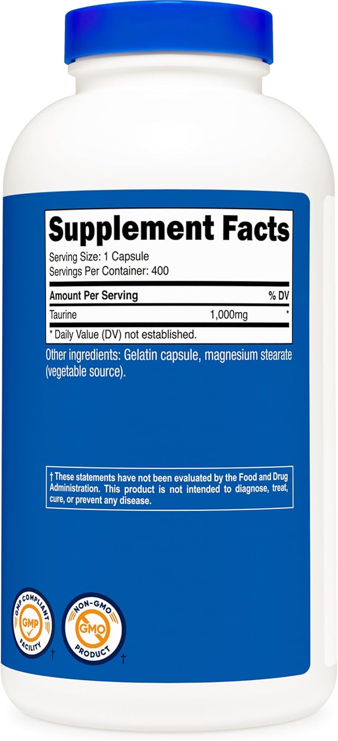 Nutricost Taurine 1000mg; 400 Capsules (3 Bottles)