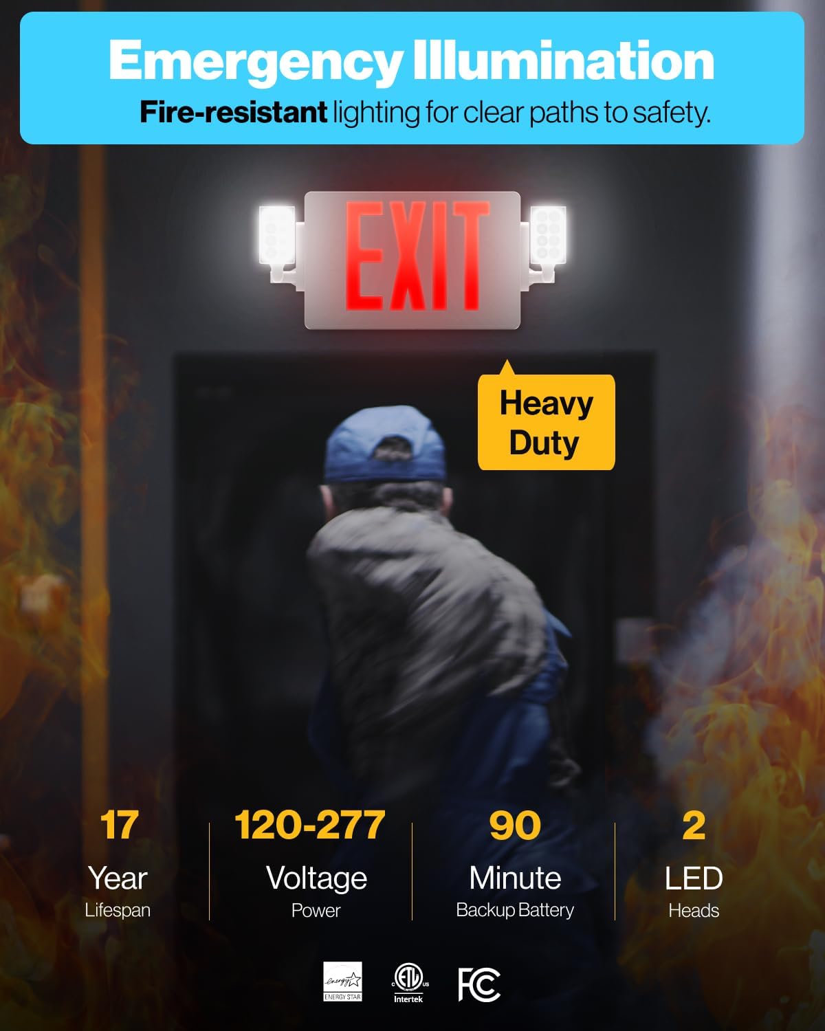 Sunc 2 Pac Re Exi Sign Wit Emergenc Lights Tw Adjustabl LE Lights 94V- Fir Resistant Backu Battery 120-277V Wal O Ceilin Mount Commercia Grad UL