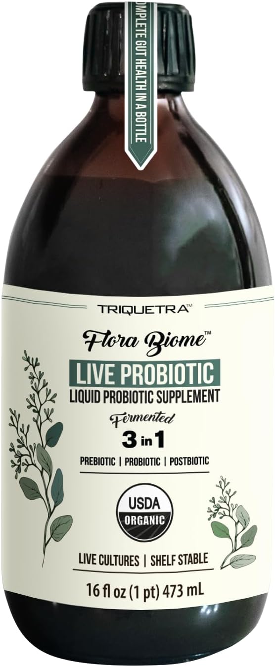 Flora Biome - Live Probiotic, Prebiotic, & Postbiotic ¨C Organic Live-Culture ¨C 10 Probiotic Strains, 18 Fermented Herbs - Complete Gut Health & Microbiome Optimizer (16 oz)