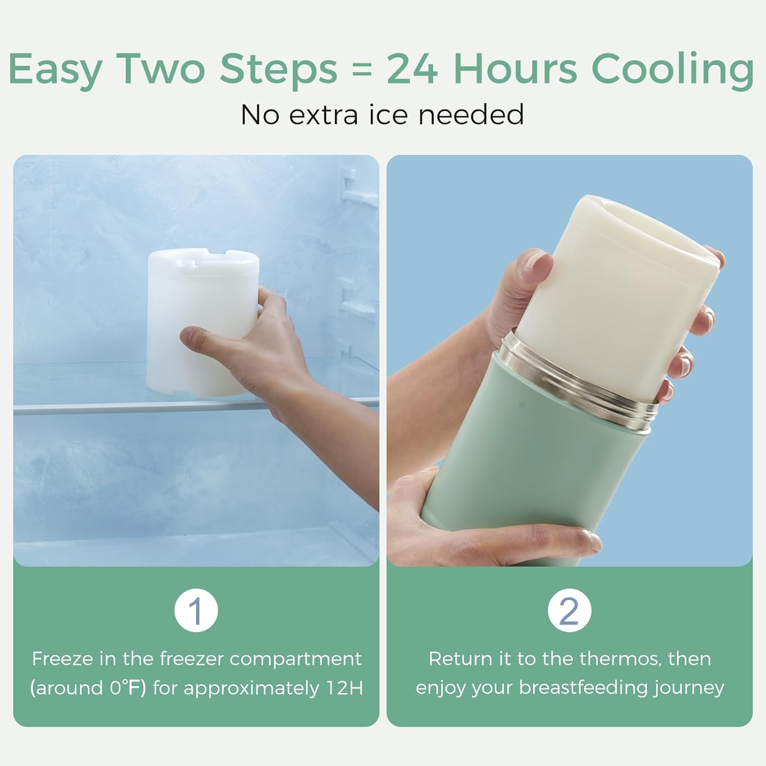 Momcozy 22oz Portable Breast Milk Cooler for Outdoor, Life Saver with 360¡ã Total Cooling for 24 Hours, Larger Capacity Travel Breastmilk Chiller with 2pcs Baby Bottles for Breastmilk Storage, Green