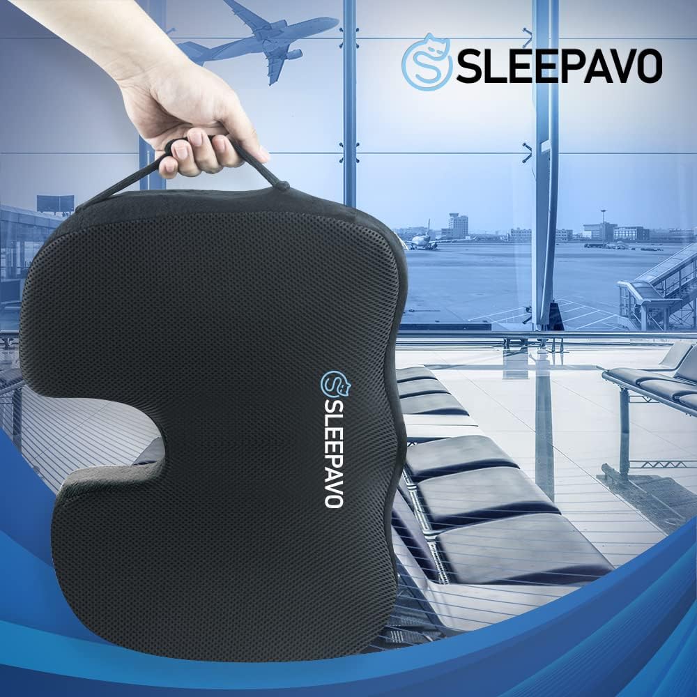 Sleepav Blac Memor Foa Sea Cushio fo Offic Chai Coolin Ge Pillo fo Sciatica Coccyx Lowe Back Tailbon Pai Relie Cushio Chai Pa fo Lumba Suppor i Offic Desk Car