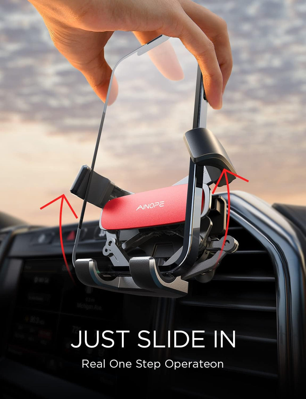 Car Phone Holder Mount Vent 2025 Gravity Air Vent Phone Holders for Your Car for iPhone 16 Pro Max with Vent Clip Hand Free Cell Phone Car Mount Holder for iPhone 15 Plus Samsung Red