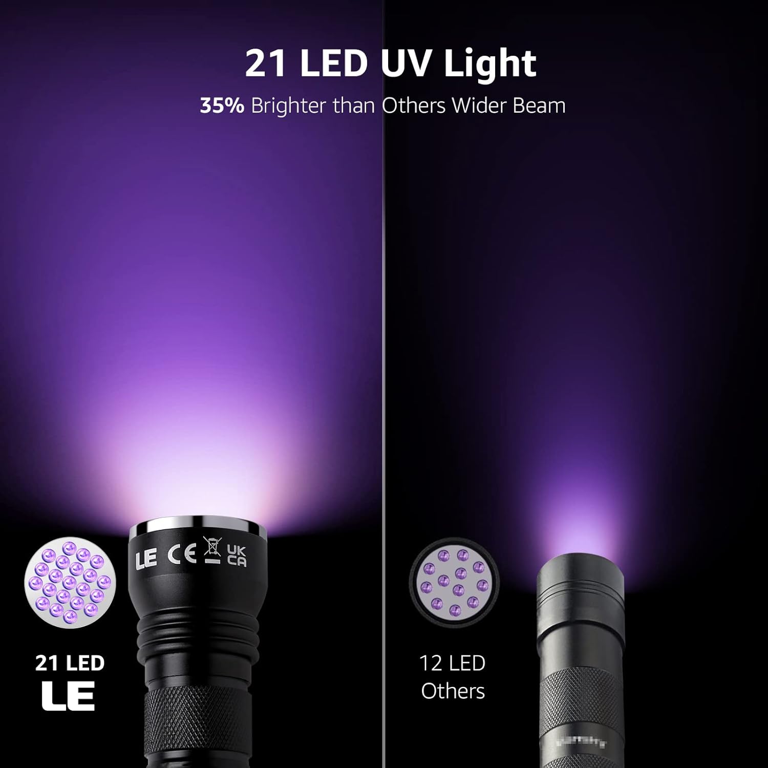 L Blac Ligh Flashlight Smal U Light wit 2 LEDs 395nm Ultraviole Ligh Detecto fo Invisibl In Pens Pe Do Ca Urin Stai an More AA Batterie Included