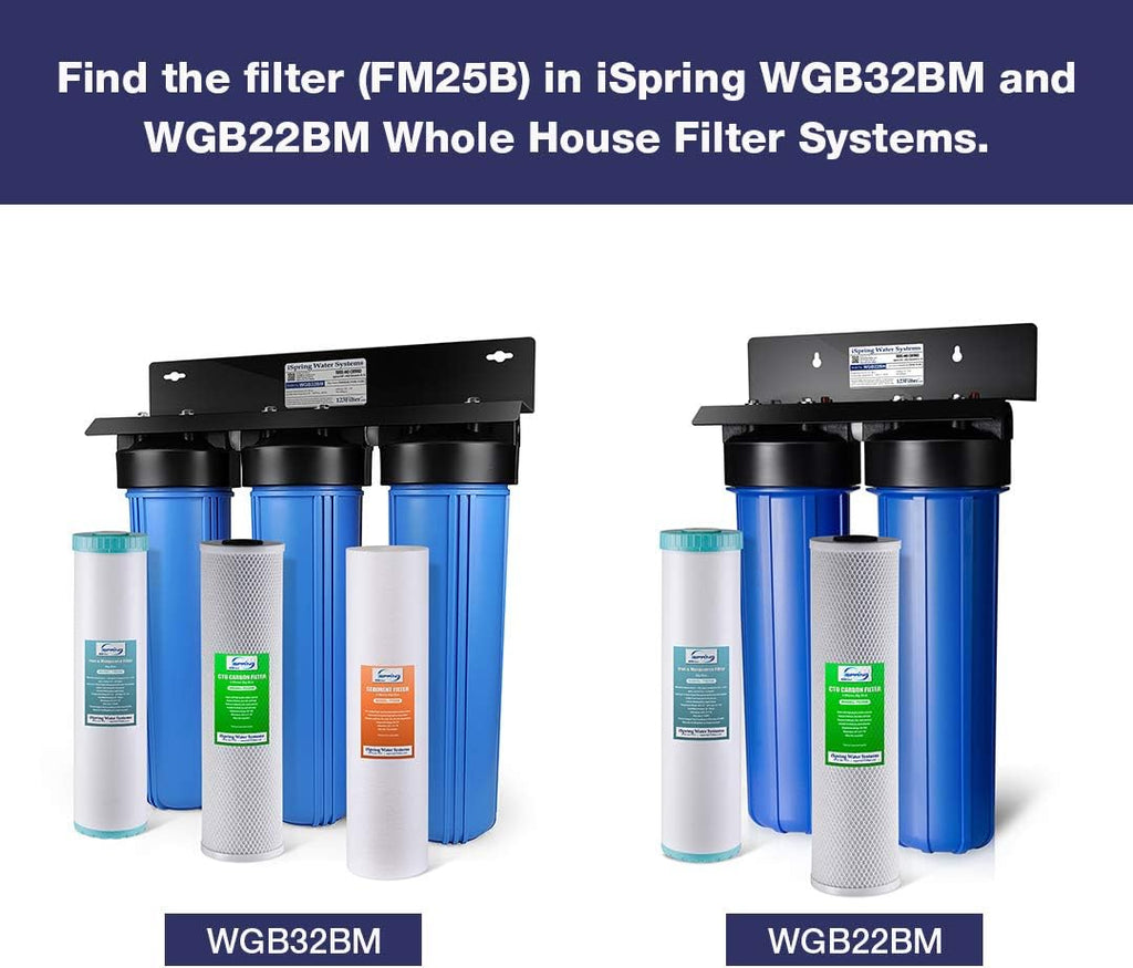 iSpring Whole House Water Filter Cartridge, Iron & Manganese Reducing Water Filter Whole House, 4.5inch x 20inch, Model: FM25B