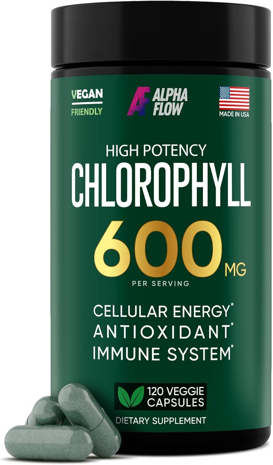 Chlorophyll Capsules 600 mg - Natural Chlorophyll Pills for Women Men - Highly BioAvailable Chlorophyll Supplement for Energy, Immunity, Skin + Internal Deodorant
