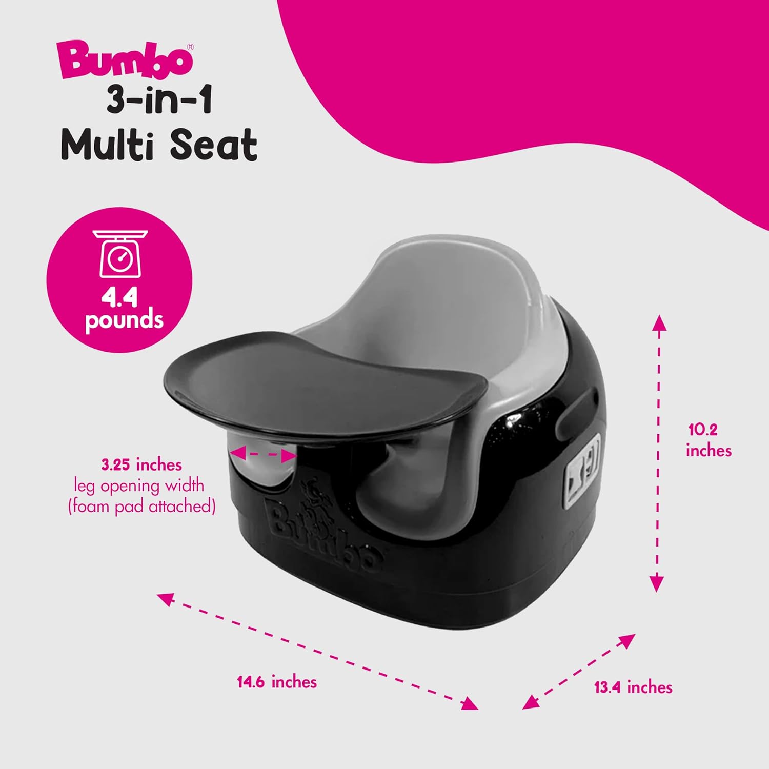 Bumbo 2 Pack 3-in-1 Multi-Seat for 6 to 36 Months, Travel Baby Feeding and Play Floor Seat, All-in-One Portable Booster with Tray Toddler High Chair, Black/Cool Grey