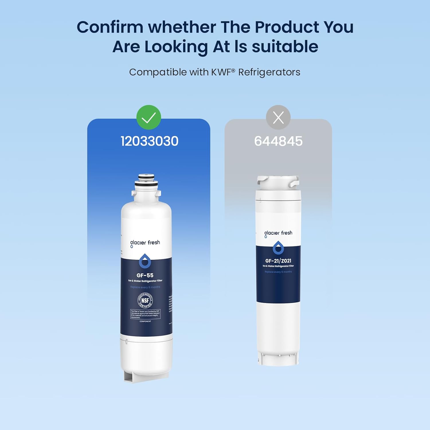 GLACIER FRESH Replacement for Bosch 11025825 Ultra Clarity Pro Refrigerator Water Filter BORPLFTR50, Compatible with KWF 2000, 12028325, 11032531, BORPLFTR50, WFC100MF, B36CT80SNS, B36CL80ENS (2 Pack)
