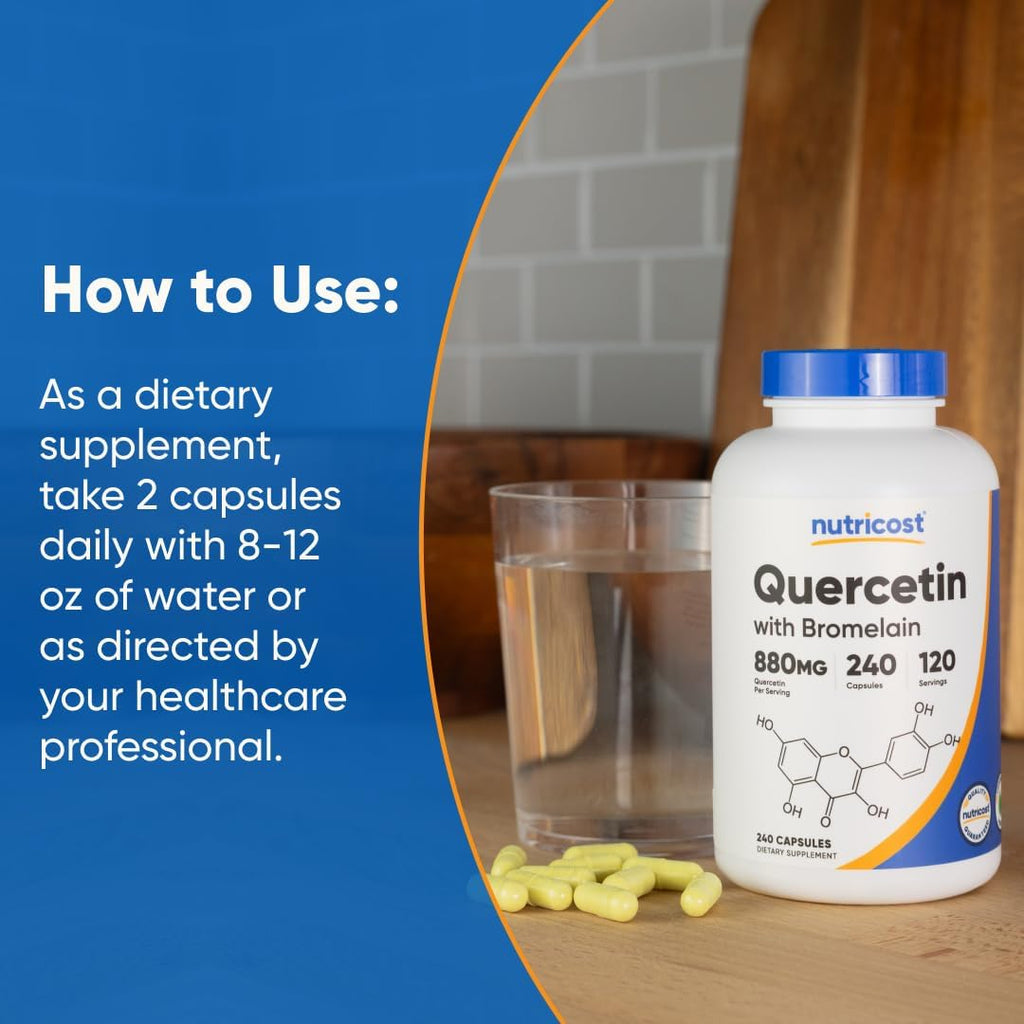 Nutricost Quercetin 880mg, 240 Vegetarian Capsules with Bromelain (165mg) - 120 Servings (440mg Quercetin Per Cap) - Gluten Free, Non-GMO
