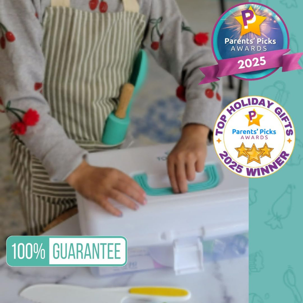 Tovl J Kid Rea Cookin an Bakin Ultimat Gif Se Montessor Kid-Saf Knives Apron Visua Cookbook Timer Storag Cas Tool Premiu Christma Birthda Gif fo Girl Boys