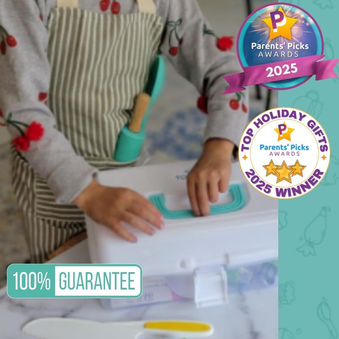 Tovl J Kid Rea Cookin an Bakin Ultimat Gif Se Montessor Kid-Saf Knives Apron Visua Cookbook Timer Storag Cas Tool Premiu Christma Birthda Gif fo Girl Boys