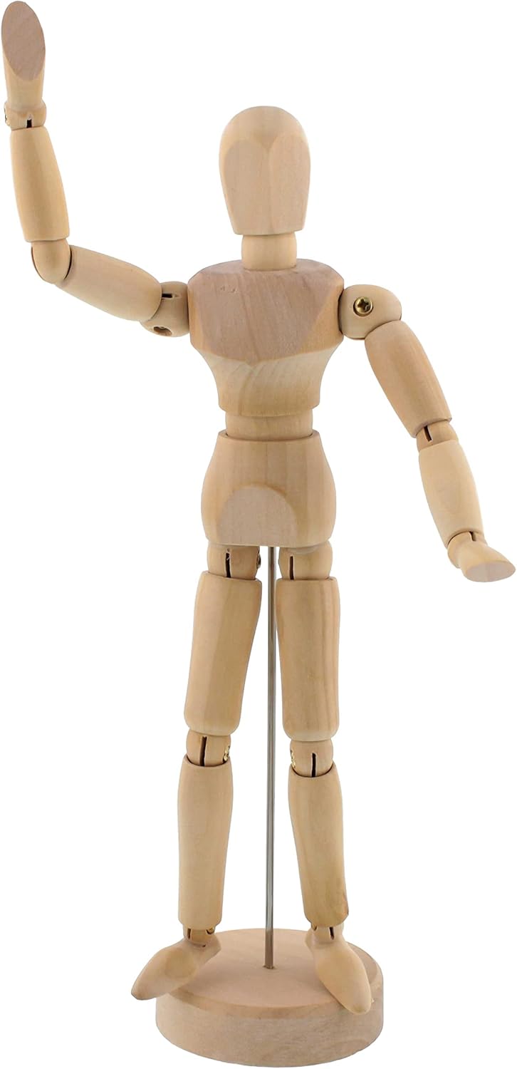 US Art Supply Wood Artist Drawing Manikin Articulated Mannequin with Base and Flexible Body - Perfect for Drawing The Human Figure (5" Male)