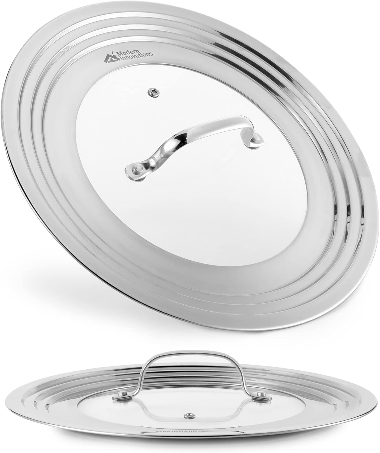 Modern Innovations Universal Lid with Tempered Glass Top for Pots Pans, Fits 8.25, 9, 10, 11, and 12 Inch Cookware - Large Replacement Frying Pan Cover, Cast Iron Skillet Lids - Stainless Steel