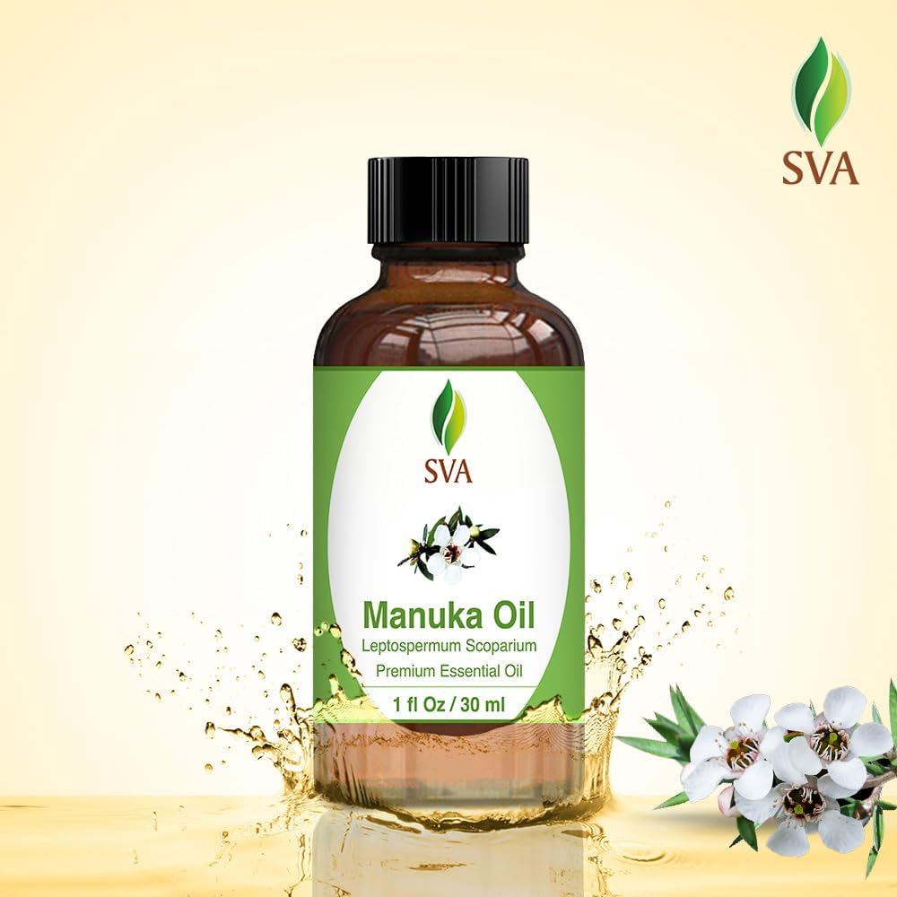 SVA Manuka Essential Oil ¨C 1 Fl Oz ¨C 100% Natural Manuka Oil - for Diffuser, Hair Care, Face, Skin Care, Aromatherapy, Scalp and Body Massage, Soap and Candle Making ¨C with Dropper