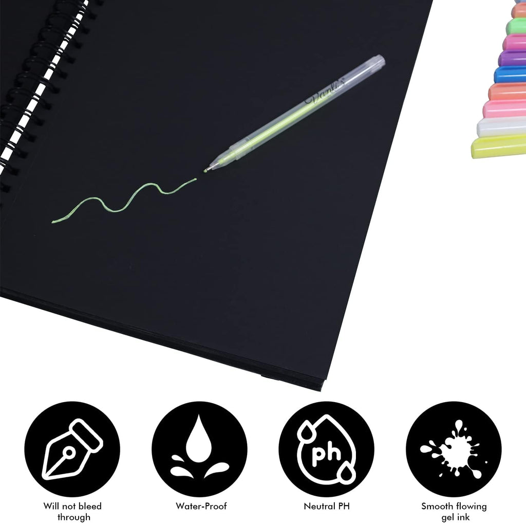 Vanli' Hardcove Blac Pape Sketchboo 1 Pac Bal Poin Ge Pen Se  Whit 1 Colorfu Pen fo Drawing Sketching Journaling 9inc 12inc Spira Bound Aci Fre Blac Ar Paper