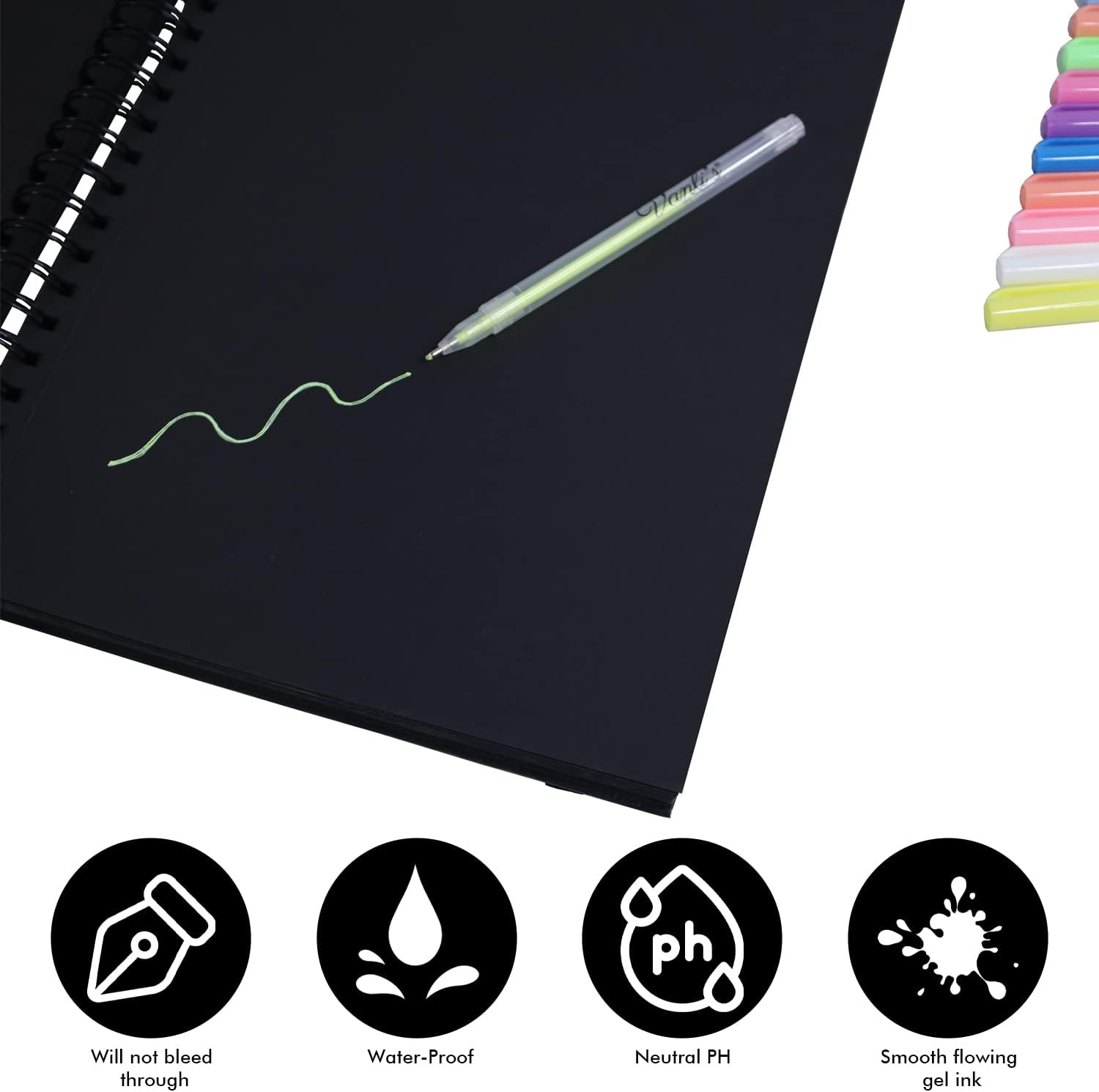 Vanli' Hardcove Blac Pape Sketchboo 1 Pac Bal Poin Ge Pen Se  Whit 1 Colorfu Pen fo Drawing Sketching Journaling 9inc 12inc Spira Bound Aci Fre Blac Ar Paper