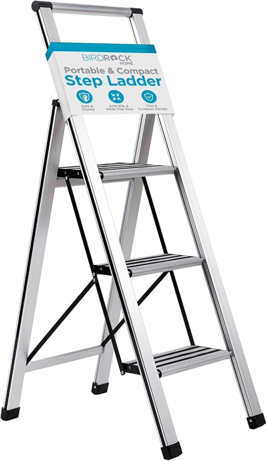 BIRDROC HOM Ste Ladde Foldin Anti-Sli Ste Stool 25 l Capacit Lightweight Sli Sturd Desig fo Household Kitchen Garage Indoo Outdoo Us Collapsible Portable Heavy-Duty