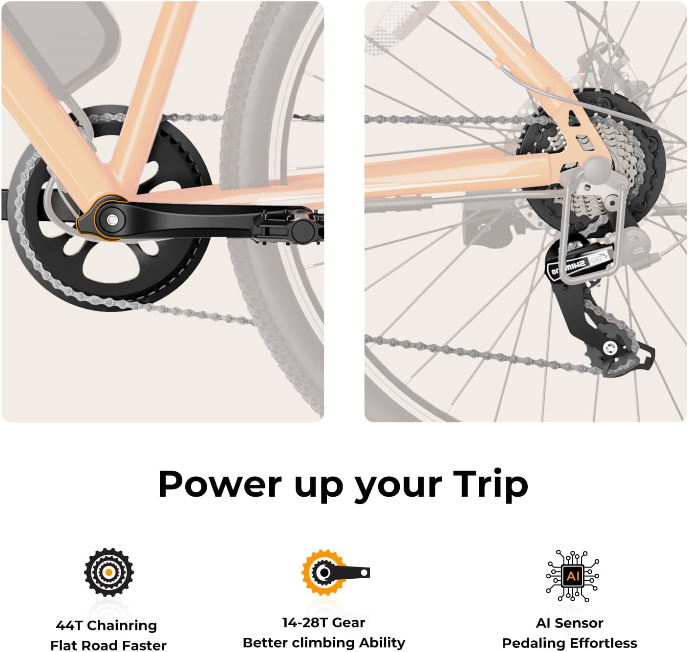 Jasion EB5 Electric Bike for Adults with Peak 750W Brushless Motor, 40Miles 20MPH Commuting Electric Mountain Bike with 360Wh Removable Battery, 7-Speed, 26inch Tires and Front Fork Suspension