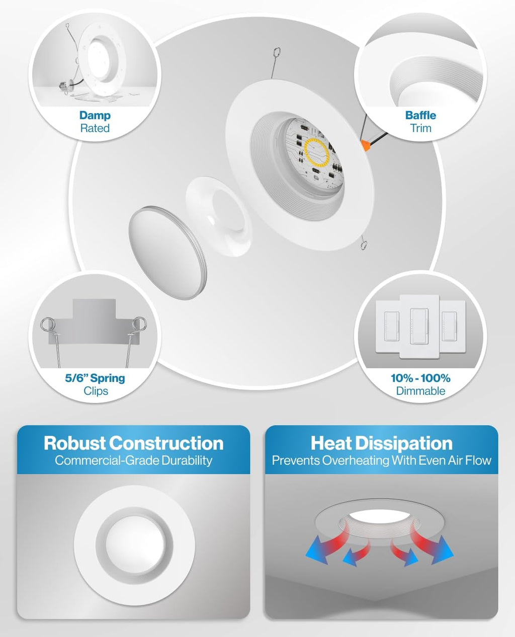 Sunco 24 Pack 6 Inch LED Recessed Light, Retrofit Downlight Can Lights for Ceiling, Baffle Trim, 1050 LM, 13W (75W Equivalent), 3000K Warm White, Dimmable, Damp Rated UL.
