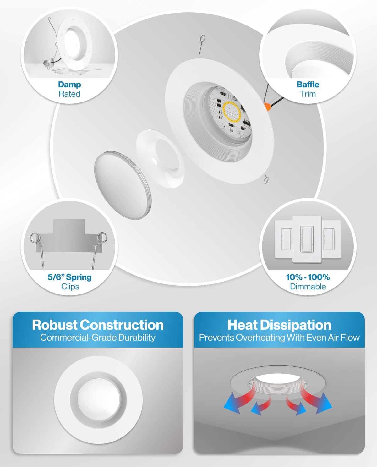 Sunco 24 Pack 6 Inch LED Recessed Light, Retrofit Downlight Can Lights for Ceiling, Baffle Trim, 1050 LM, 13W (75W Equivalent), 3000K Warm White, Dimmable, Damp Rated UL.