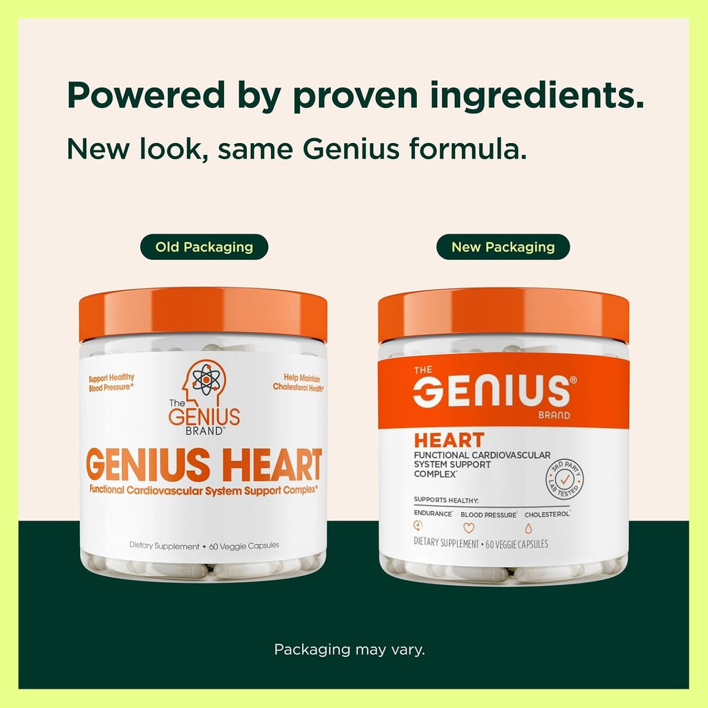 Th Geniu Bran Geniu Hear Adul Healt Supplemen fo Dail Hear Functio Suppor Support Bloo Oxyge Flo Wit Grapesee Extrac Mor Non-GMO Gluten-Fre Vega 6 Veggi Pills