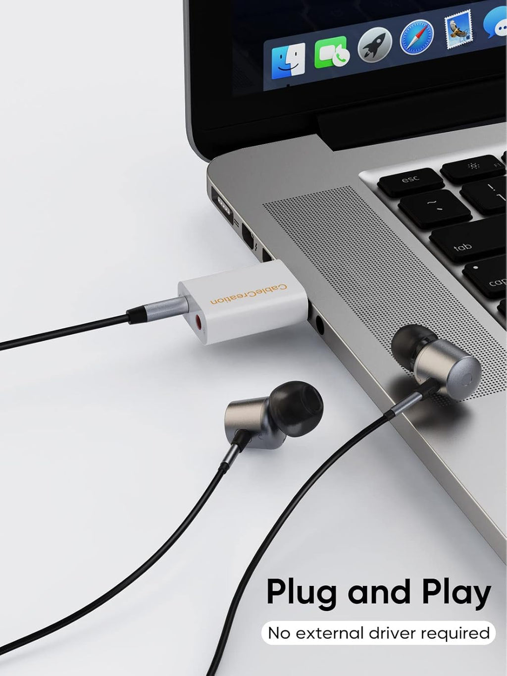 CableCreation USB Audio Adapter - External Sound Card with 3.5mm Headphone and Microphone Jack for Windows, Mac, Linux, PC, PS4, Laptops - Plug and Play, No Drivers Needed (White)