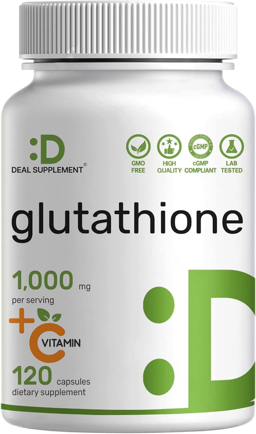 Glutathion Supplemen 1,000m Pe Serving 98 Purit Plu Vitami 500mg Activ Reduce For (GSH Intracellula Antioxidan Support Detoxificatio Immun Health