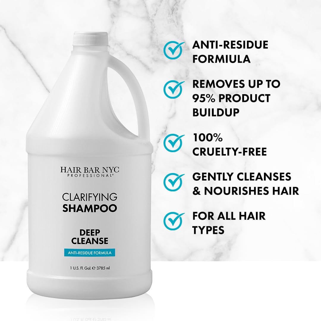 Hair Bar NYC Clarifying Anti-Residue Deep Cleansing Shampoo | Salon Quality Formula for Oily Hair Scalp, Effectively Removes Product Buildup | 3785ml / 1 US fl gallon|Deep Cleansing