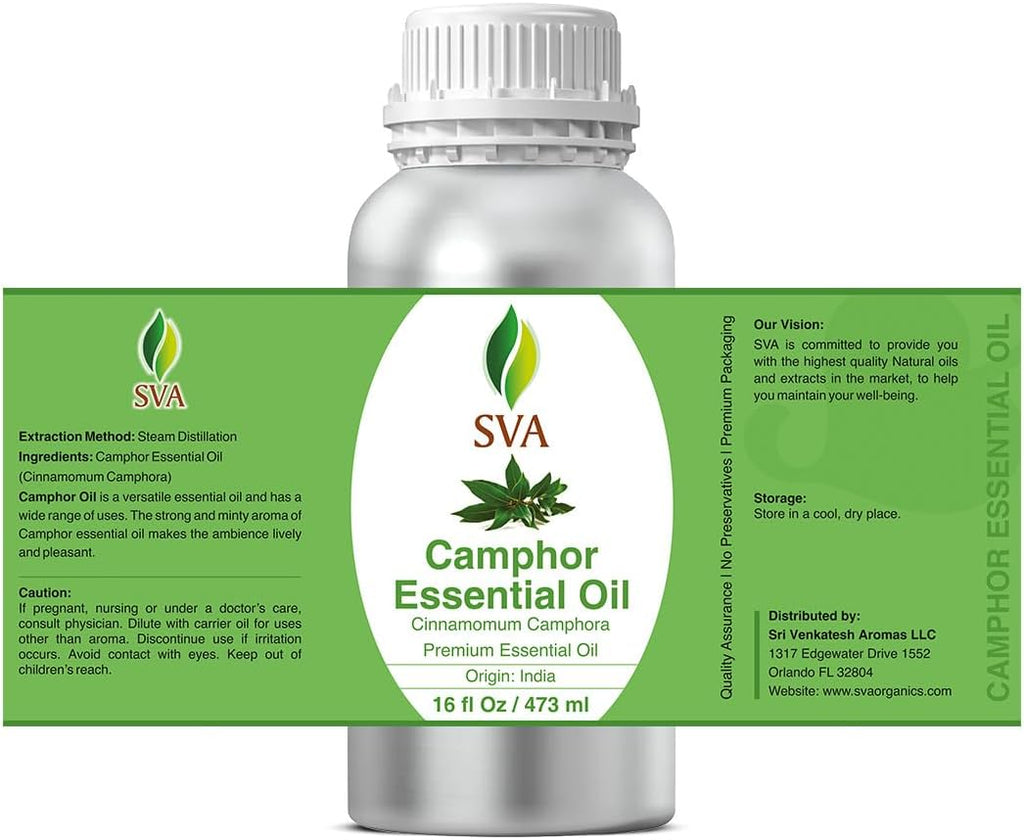 SVA Camphor Essential Oil ¨C 16 Fl Oz ¨C 100% Natural Camphor Oil - for Diffuser, Hair Care, Face, Skin Care, Aromatherapy, Scalp and Body Massage, Soap and Candle Making